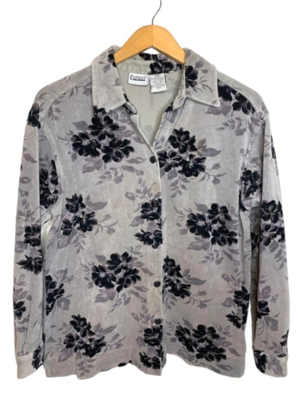 90s Floral Grey Tone Fleece Shacket